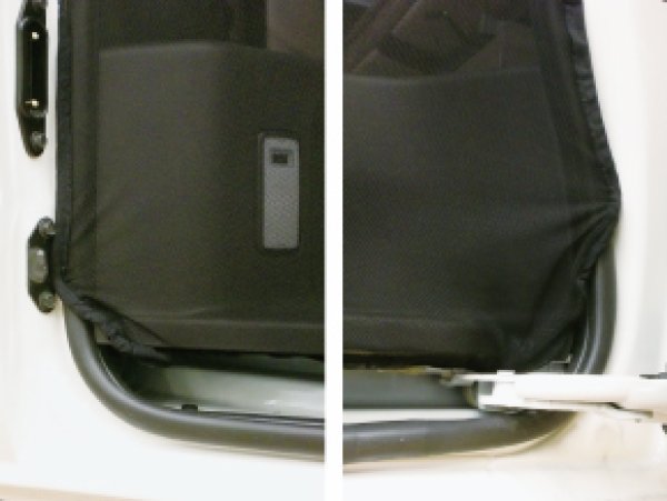 サイドドアの下部は、画像のようにステップ裏側に折り込んで貼り付けて下さい。