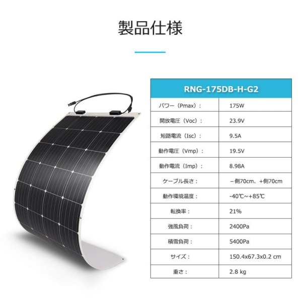 画像3: フレキシブルソーラーパネル 175W【G2モデル】 (3)