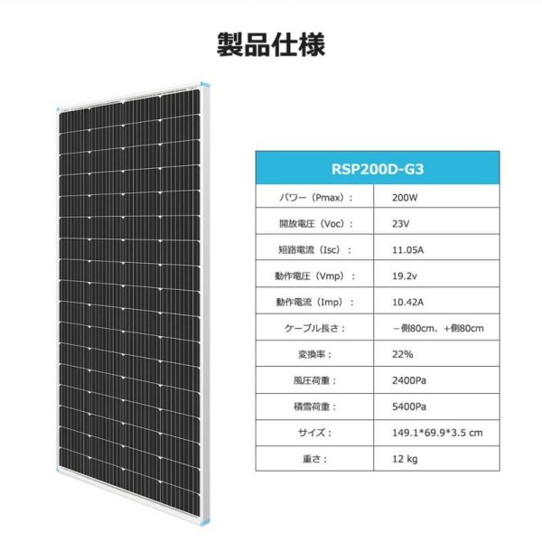 画像12: ソーラーパネル単結晶 200W (12)