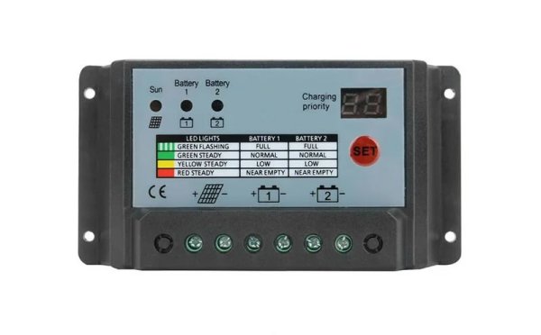 画像1: デュアルバッテリー　ソーラーチャージコントローラー　12V /24V 20A　2個のバッテリーに充電 (1)